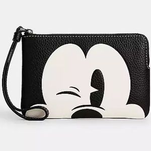 ⭐️SOLD⭐️Disney X Coach Corner Zip Wristlet With Wink Mickey Mouse CN041